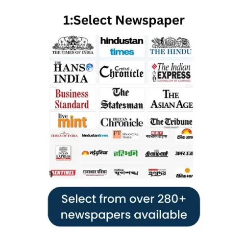 Examples of newspaper advertising formats in India including display ads, classified ads, and inserts.
